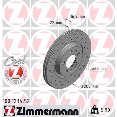 Снимка на Спирачен диск ZIMMERMANN SPORT COAT Z 100.1234.52 за Audi A3 (8L1) 1.6 - 102 коня бензин