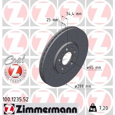 Снимка на Спирачен диск ZIMMERMANN SPORT COAT Z 100.1235.52 за Seat Leon (1M1) 1.4 16V - 75 коня бензин