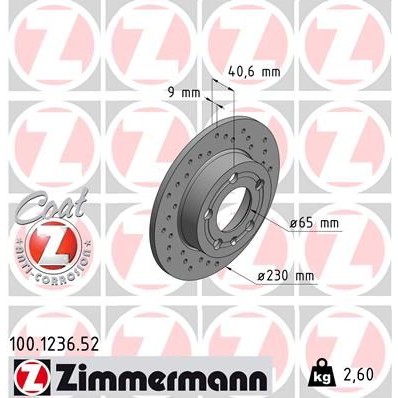 Снимка на Спирачен диск ZIMMERMANN SPORT COAT Z 100.1236.52 за Seat Leon (1M1) 1.4 16V - 75 коня бензин