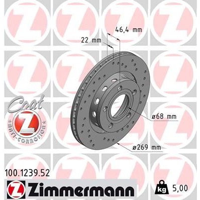 Снимка на Спирачен диск ZIMMERMANN SPORT COAT Z 100.1239.52 за Audi A8 Limousine (4D2, 4D8) S8 quattro - 360 коня бензин