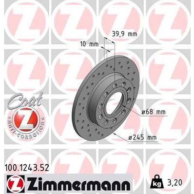 Снимка на Спирачен диск ZIMMERMANN SPORT COAT Z 100.1243.52 за Audi A4 Sedan (8E2, B6) 1.6 - 102 коня бензин