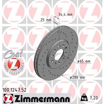 Снимка на Спирачен диск ZIMMERMANN SPORT COAT Z 100.1247.52 за Seat Leon (1M1) 1.8 20V T 4 - 180 коня бензин