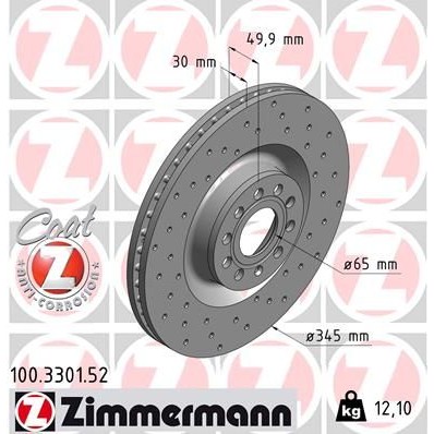 Снимка на Спирачен диск ZIMMERMANN SPORT COAT Z 100.3301.52 за VW Passat 6 Sedan (B6,3c2) 1.6 FSI - 115 коня бензин