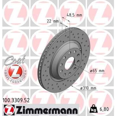 Снимка на Спирачен диск ZIMMERMANN SPORT COAT Z 100.3309.52 за Seat Leon (5F1) 1.2 TSI - 86 коня бензин