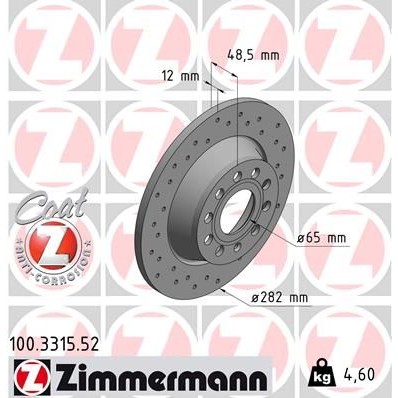 Снимка на Спирачен диск ZIMMERMANN SPORT COAT Z 100.3315.52 за VW Golf Plus (5M1,521) 1.9 TDI - 90 коня дизел