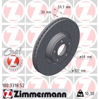 Снимка на Спирачен диск ZIMMERMANN SPORT COAT Z 100.3318.52 за Audi A6 Sedan (4F2, C6) 2.8 FSI quattro - 210 коня бензин