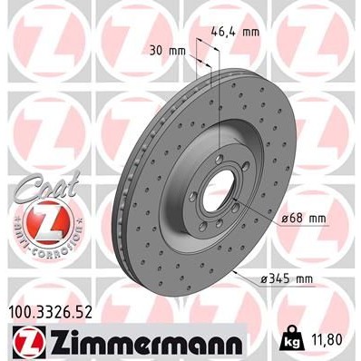Снимка на Спирачен диск ZIMMERMANN SPORT COAT Z 100.3326.52 за Audi A4 Sedan (8EC, B7) 3.2 FSI quattro - 255 коня бензин