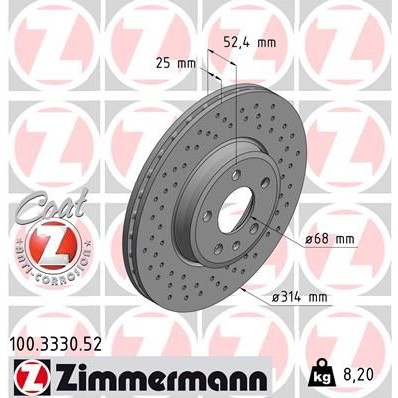 Снимка на Спирачен диск ZIMMERMANN SPORT COAT Z 100.3330.52 за Audi A5 Cabrio (8F7) 2.0 TFSI quattro - 230 коня бензин