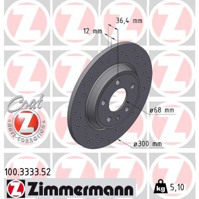 Снимка на Спирачен диск ZIMMERMANN SPORT COAT Z 100.3333.52 за Audi A4 Allroad Avant (8KH, B8) 3.0 TDI quattro - 240 коня дизел