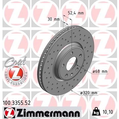Снимка на Спирачен диск ZIMMERMANN SPORT COAT Z 100.3355.52 за Audi A4 Sedan (8K2, B8) 1.8 TFSI - 120 коня бензин