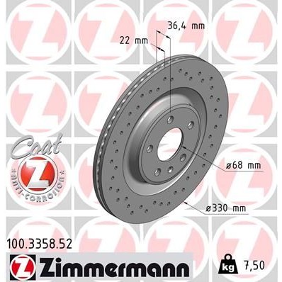 Снимка на Спирачен диск ZIMMERMANN SPORT COAT Z 100.3358.52 за Audi A5 Sportback (F5A) 2.0 TFSI - 190 коня бензин