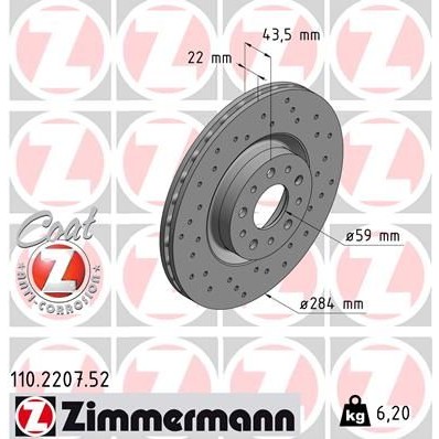 Снимка на Спирачен диск ZIMMERMANN SPORT COAT Z 110.2207.52 за Alfa Romeo 147 (937) Hatchback 1.9 JTDM 16V (937.AXN1B, 937.AXZ1B) - 170 коня дизел