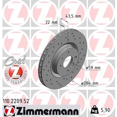 Снимка на Спирачен диск ZIMMERMANN SPORT COAT Z 110.2209.52 за Fiat 500 1.4 Abarth - 135 коня бензин