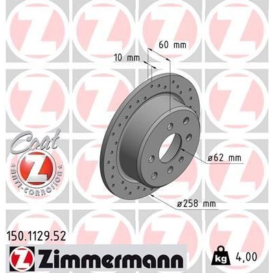 Снимка на Спирачен диск ZIMMERMANN SPORT COAT Z 150.1129.52 за BMW 3 Touring E30 316 i - 102 коня бензин