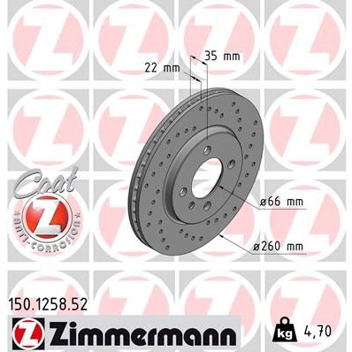 Снимка на Спирачен диск ZIMMERMANN SPORT COAT Z 150.1258.52 за BMW 3 Sedan E30 316 i - 102 коня бензин