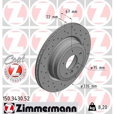 Снимка на Спирачен диск ZIMMERMANN SPORT COAT Z 150.3430.52 за BMW 3 Sedan E90 335 i - 306 коня бензин