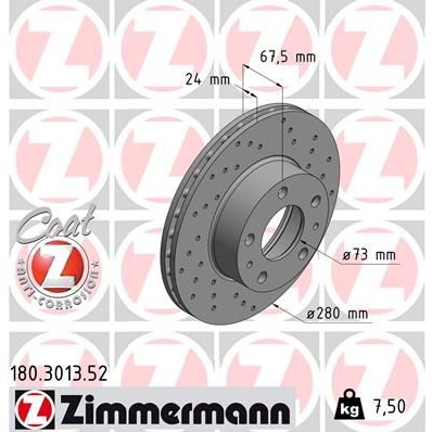 Снимка на Спирачен диск ZIMMERMANN SPORT COAT Z 180.3013.52 за Citroen Relay BOX 2301 1.9 TD - 90 коня дизел