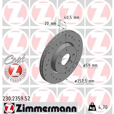 Снимка на Спирачен диск ZIMMERMANN SPORT COAT Z 230.2359.52 за Fiat Bravo 182 1.6 - 103 коня бензин