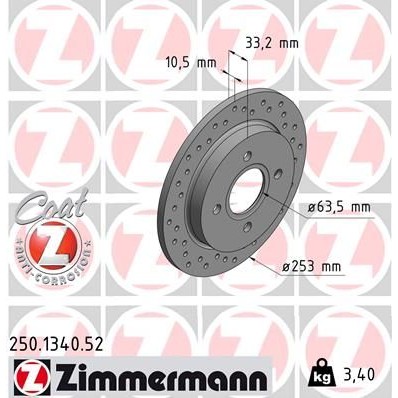 Снимка на Спирачен диск ZIMMERMANN SPORT COAT Z 250.1340.52 за Ford Focus (daw,dbw) 1.8 TDCi - 115 коня дизел