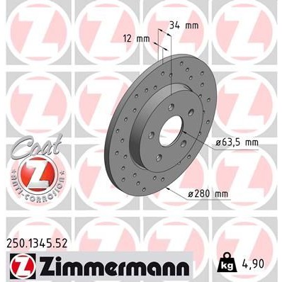 Снимка на Спирачен диск ZIMMERMANN SPORT COAT Z 250.1345.52 за Ford Mondeo MK 3 (B5Y) 2.0 16V - 146 коня бензин