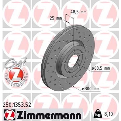Снимка на Спирачен диск ZIMMERMANN SPORT COAT Z 250.1353.52 за Ford Focus 3 Saloon 1.6 Flexifuel - 120 коня Бензин/Етанол