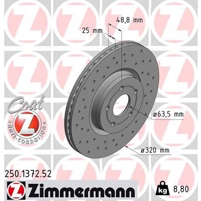 Снимка на Спирачен диск ZIMMERMANN SPORT COAT Z 250.1372.52 за Volvo V40 Hatchback T2 GTDi - 120 коня бензин