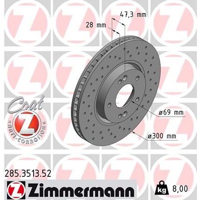 Снимка на Спирачен диск ZIMMERMANN SPORT COAT Z 285.3513.52 за Hyundai i30 (GD) 1.4 - 99 коня бензин