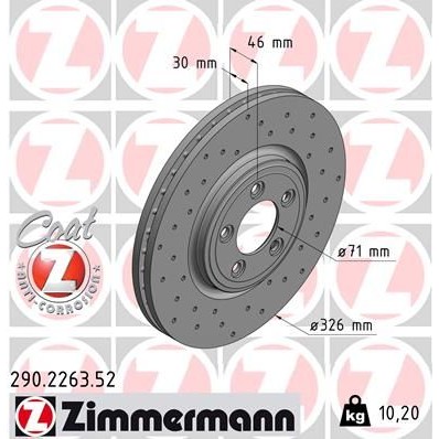 Снимка на Спирачен диск ZIMMERMANN SPORT COAT Z 290.2263.52 за Jaguar XF Saloon (J05,CC9) 3.0 D - 275 коня дизел