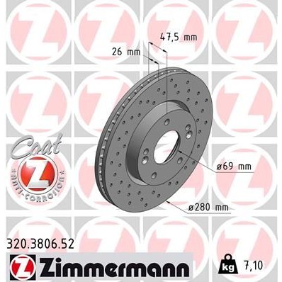 Снимка на Спирачен диск ZIMMERMANN SPORT COAT Z 320.3806.52 за Kia Cee'd Hatchback (ED) 1.6 - 126 коня бензин