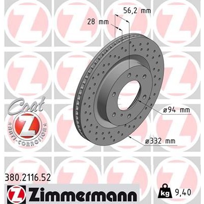 Снимка на Спирачен диск ZIMMERMANN SPORT COAT Z 380.2116.52 за Mitsubishi Montero 4 (V80,V90) DI-D (V88W, V98W) - 160 коня дизел