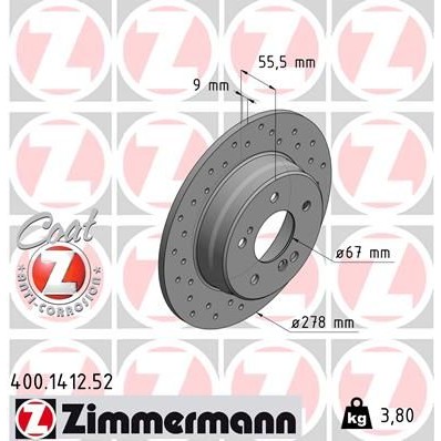 Снимка на Спирачен диск ZIMMERMANN SPORT COAT Z 400.1412.52 за Mercedes C-class Estate (s202) C 220 T D (202.182) - 75 коня дизел