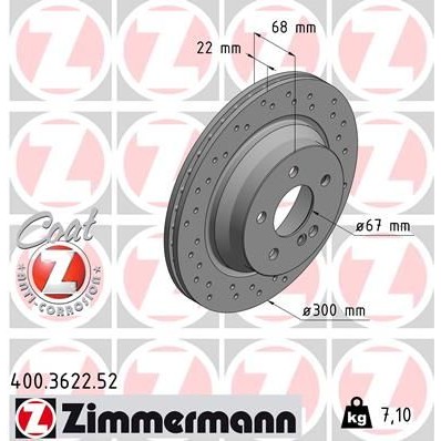 Снимка на Спирачен диск ZIMMERMANN SPORT COAT Z 400.3622.52 за Mercedes E-class Saloon (w211) E 350 (211.056) - 272 коня бензин