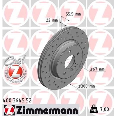 Снимка на Спирачен диск ZIMMERMANN SPORT COAT Z 400.3645.52 за CHRYSLER CROSSFIRE Roadster SRT-6 - 335 коня бензин