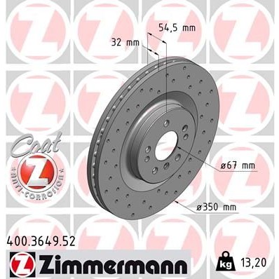 Снимка на Спирачен диск ZIMMERMANN SPORT COAT Z 400.3649.52 за Mercedes R-class (w251,v251) R 500 4-matic (251.075, 251.175) - 306 коня бензин