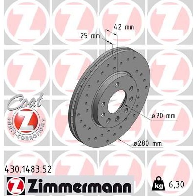 Снимка на Спирачен диск ZIMMERMANN SPORT COAT Z 430.1483.52 за Opel Astra G Hatchback 1.8 16V (F08, F48) - 116 коня бензин