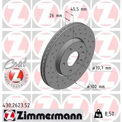 Снимка на Спирачен диск ZIMMERMANN SPORT COAT Z 430.2623.52 за Opel Astra J Sedan 1.4 LPG (69) - 140 коня Бензин/Автогаз(LPG)