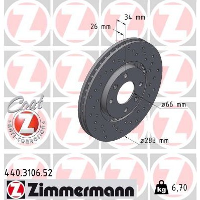 Снимка на Спирачен диск ZIMMERMANN SPORT COAT Z 440.3106.52 за Citroen Berlingo 1.6 HDi 75 16V - 75 коня дизел