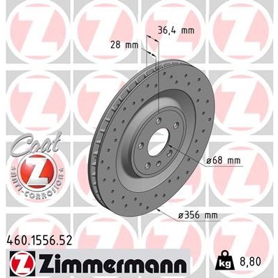 Снимка на Спирачен диск ZIMMERMANN SPORT COAT Z 460.1556.52 за Porsche Macan (95B) 2.9 GTS (95BBL1) - 380 коня бензин