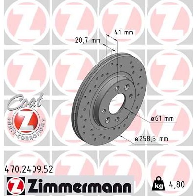 Снимка на Спирачен диск ZIMMERMANN SPORT COAT Z 470.2409.52 за Dacia Sandero 1.6 MPI 85 (BS03) - 84 коня бензин