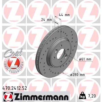 Снимка на Спирачен диск ZIMMERMANN SPORT COAT Z 470.2412.52 за Renault Laguna Nevada (K56) 3.0 (K56R, K565) - 167 коня бензин