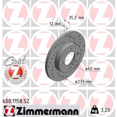 Снимка на Спирачен диск ZIMMERMANN SPORT COAT Z 600.1158.52 за Seat Ibiza 2 (6K2) 1.6 i - 75 коня бензин