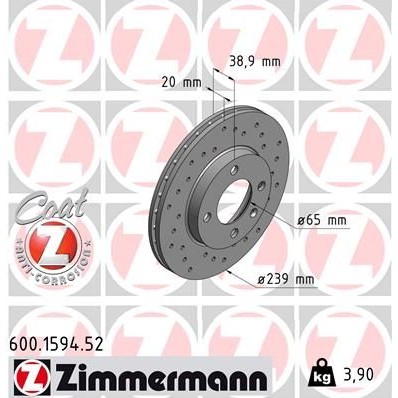 Снимка на Спирачен диск ZIMMERMANN SPORT COAT Z 600.1594.52 за Seat Ibiza 2 (6K2) 1.6 i - 75 коня бензин