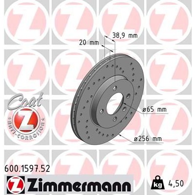 Снимка на Спирачен диск ZIMMERMANN SPORT COAT Z 600.1597.52 за Seat Cordoba Saloon (6K2,C2) 1.6 i - 75 коня бензин