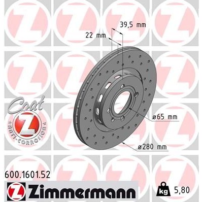 Снимка на Спирачен диск ZIMMERMANN SPORT COAT Z 600.1601.52 за Seat Cordoba Vario Estate (6K5) 1.9 TDI - 110 коня дизел