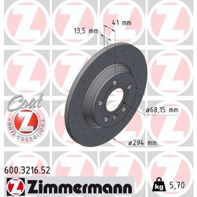 Снимка на Спирачен диск ZIMMERMANN SPORT COAT Z 600.3216.52 за VW Sharan (7m) 2.0 LPG - 115 коня Бензин/Автогаз(LPG)