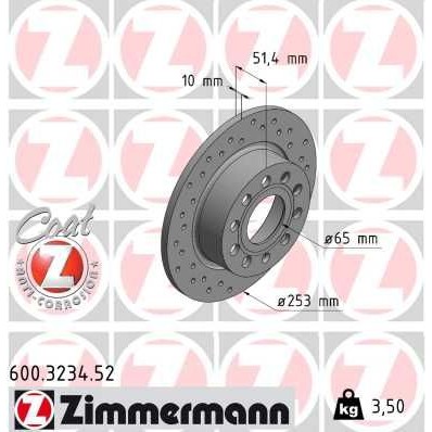 Снимка на Спирачен диск ZIMMERMANN SPORT COAT Z 600.3234.52 за VW Beetle (5C1) 2.5 - 170 коня бензин