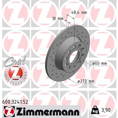 Снимка на Спирачен диск ZIMMERMANN SPORT COAT Z 600.3241.52 за Audi A1 (8X1) 1.4 TDI - 90 коня дизел