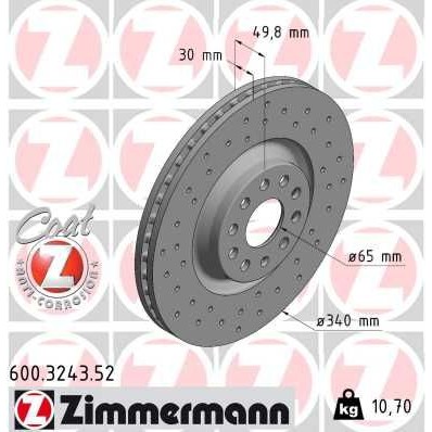 Снимка на Спирачен диск ZIMMERMANN SPORT COAT Z 600.3243.52 за Audi A3 (8V1) 1.6 TDI - 110 коня дизел