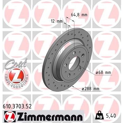 Снимка на Спирачен диск ZIMMERMANN SPORT COAT Z 610.3703.52 за Volvo S60 Sedan T5 - 265 коня бензин