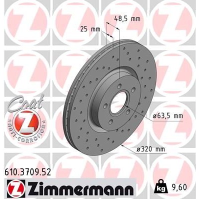 Снимка на Спирачен диск ZIMMERMANN SPORT COAT Z 610.3709.52 за Volvo V40 Hatchback T3 - 152 коня бензин
